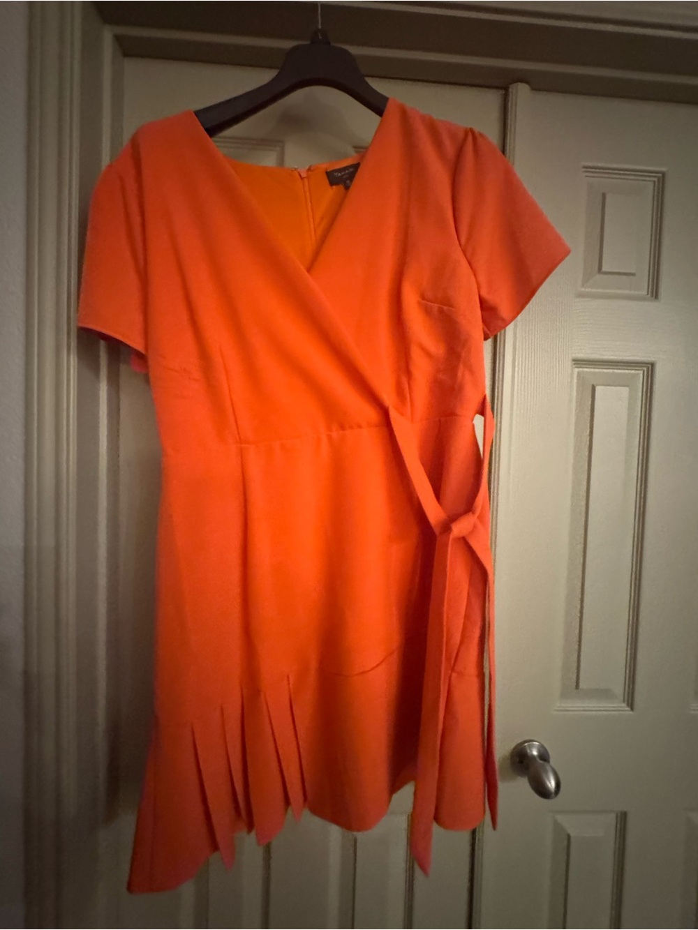 Tahari Tangerine faux-wrap Pleated Hem Dress